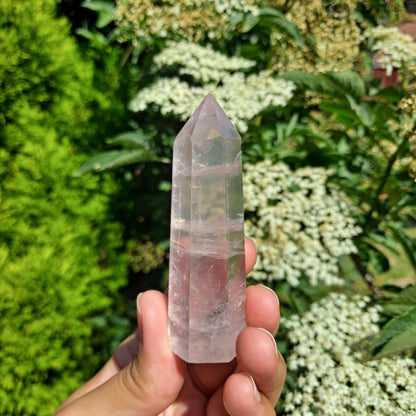 Enhance your crystal collection or create a loving atmosphere with Rose Quartz Towers (7-10cm) | Dumi's Crystals | Available in various sizes for meditation, self-love rituals, or amplifying positive energy in your space. Rose Quartz is thought to promote emotional healing, self-compassion, and attracting positive relationships.