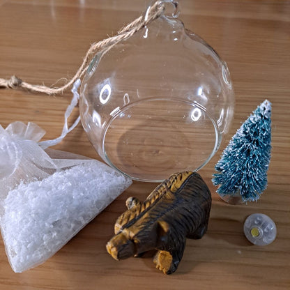 Tiger's Eye and Christmas tree open glass bauble