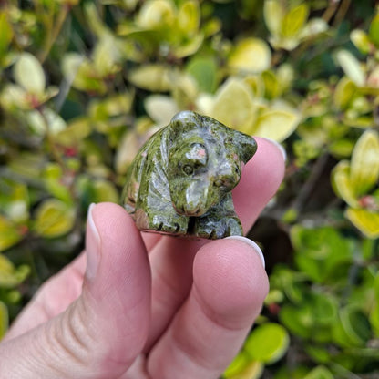 Dumi's Crystals | Unakite Bear Carving (Inner Harmony):  A Unakite Crystal Bear Carving, a symbol of inner harmony and self-discovery. Hand-carved to capture the beauty of the stone, it promotes emotional balance, healing & spiritual growth. Invite its calming energy into your life with Dumi's Crystals (ethically sourced).